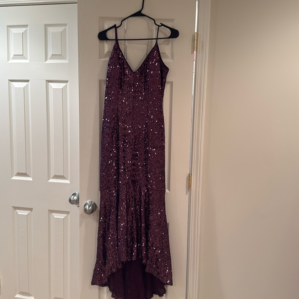Vince Camuto plum sequin long dress